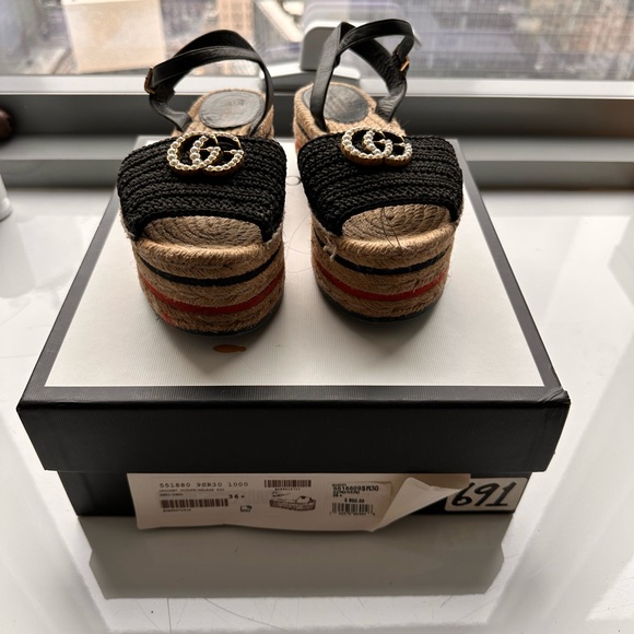 Cotton Malaga Kid Crochet Pearly GG Lilibeth Espadrille Platform Sandals - Picture 1 of 5